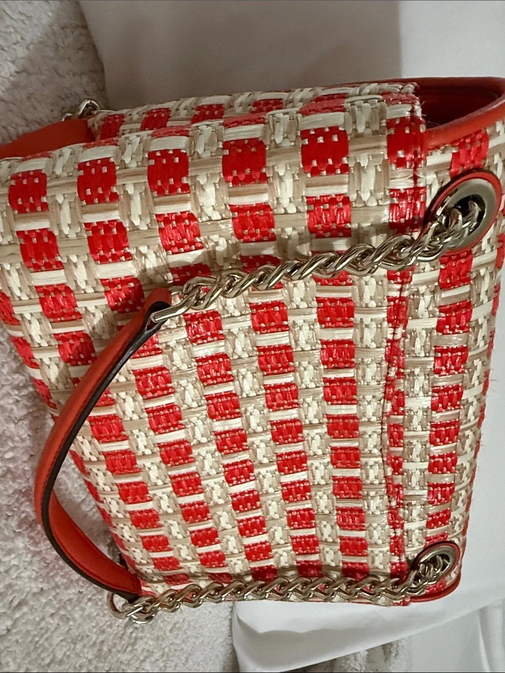 kate spade Red and Cream Woven Turn-Lock Shoulder Bag
